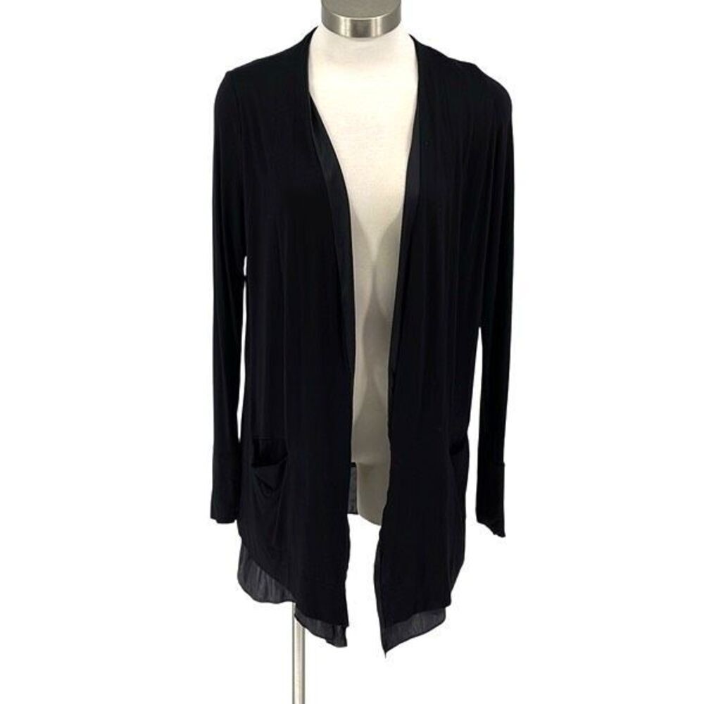 Lola & Sophie Womens Open Front Layered Hem Sweater Cardigan Black Size Medium‎